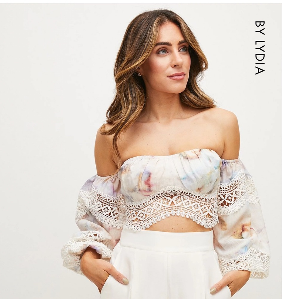Lydia Millen Guipure Lace Insert Off The Shoulder Top